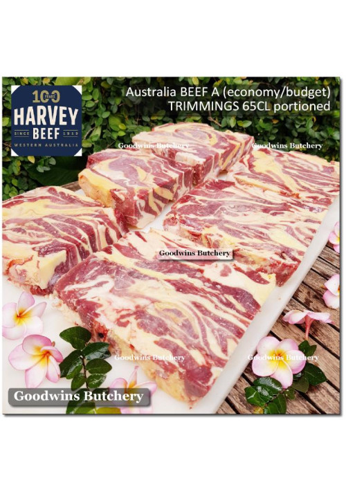 Australia BEEF TRIMMINGS 65CL daging sapi tetelan frozen HARVEY portioned 1.5" 4cm +/- 1.2kg (price/kg)